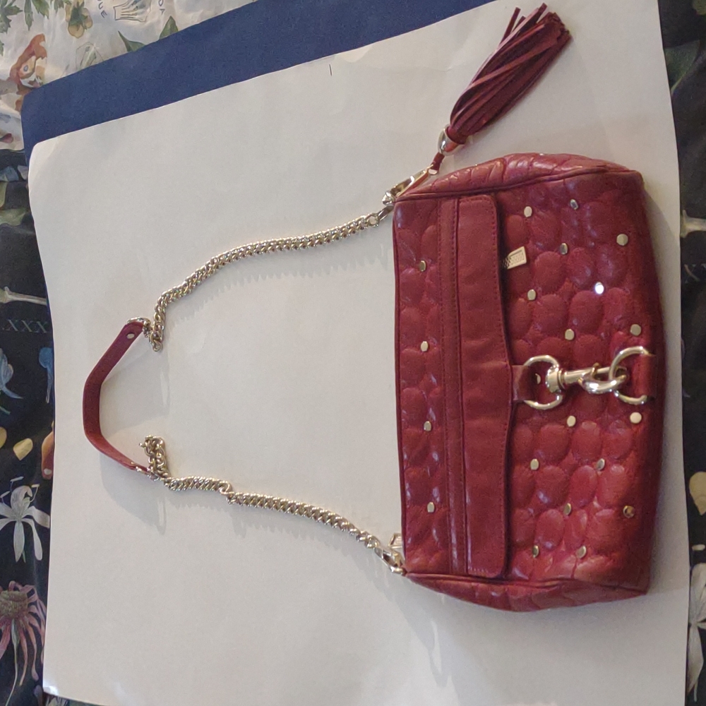 Rebecca Minkoff red leather crossbody with chain& leather handle /gold hardware